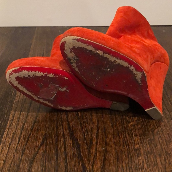 Christian Louboutin Red/Orange Suede Wedge Bootie - Picture 5 of 8